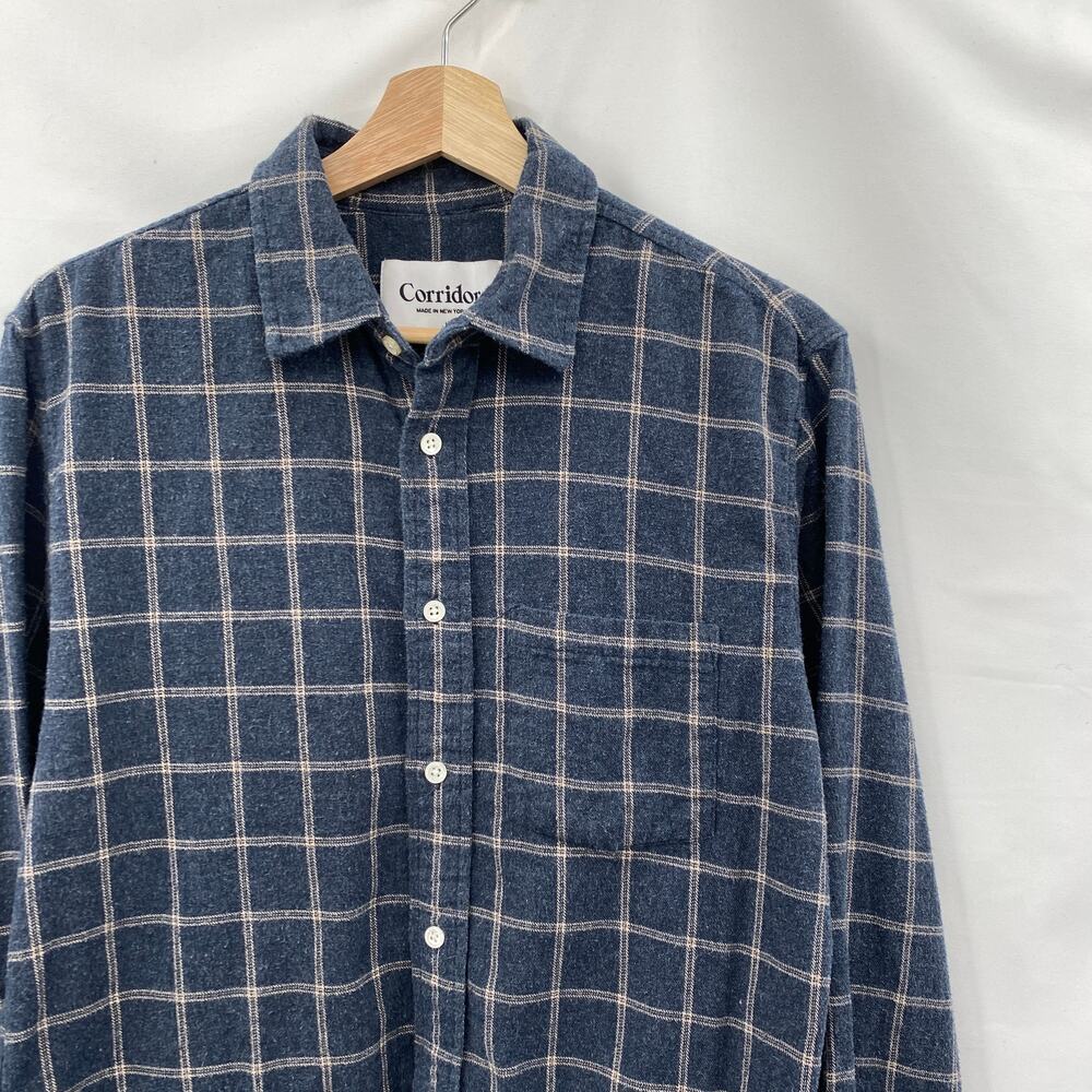 Corridor navy plaid button down flannel 100% cotton